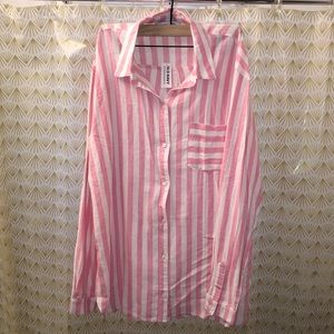 Old Navy Pink and White Striped Boyfriend Shirt, size L Tall